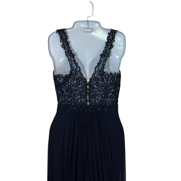 Faviana 8000 Rhinestones Lace Appliqued Long Mesh Deep V-Neck Dress Women 6 NWT - Picture 10 of 14